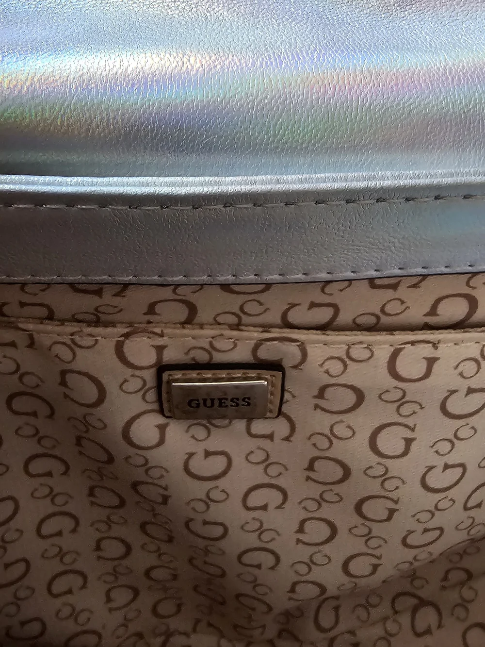 GUESS Iridescent Quilted Crossbody Bag in Silver - Picture 3 of 4